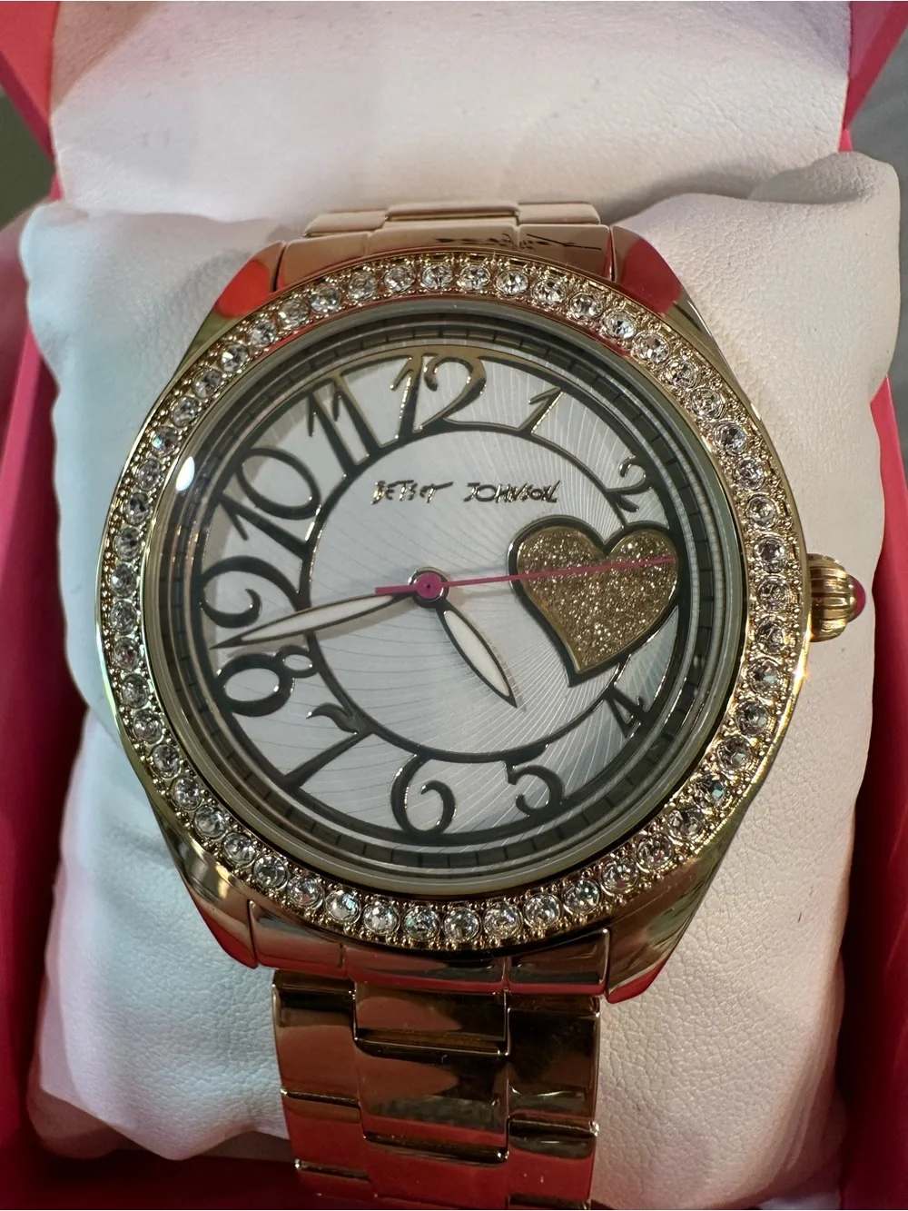 Betsey Johnson Gold Tone Watch with Crystal Bezel and Heart Dial